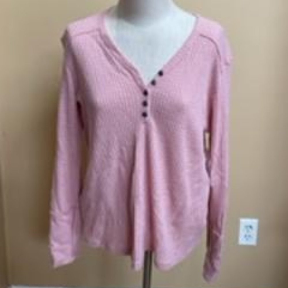 NWT-Pink Waffle Knit Henley Size Large
